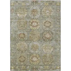 Photo of Sage Brown And Taupe Medallion Washable Indoor Outdoor Area Rug