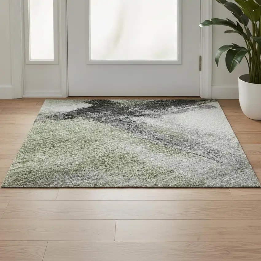 Sage Charcoal And Ivory Abstract Washable Area Rug With UV Protection Photo 2