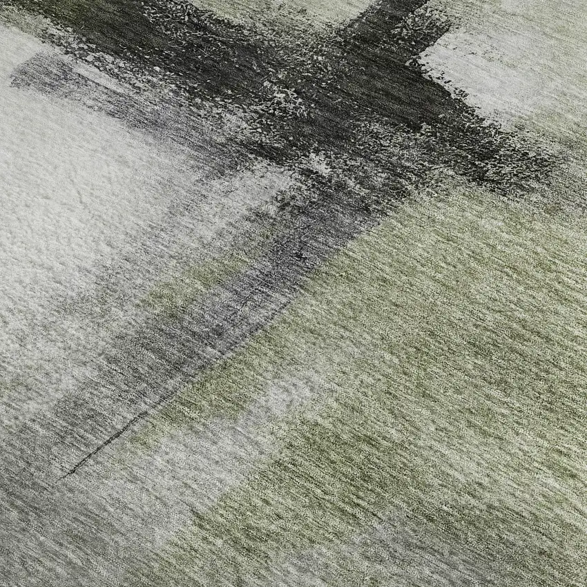 Sage Charcoal And Ivory Abstract Washable Area Rug With UV Protection Photo 3