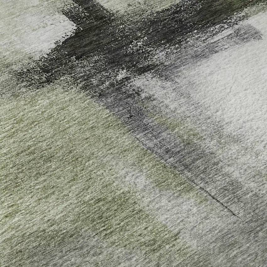 Sage Charcoal And Ivory Abstract Washable Area Rug With UV Protection Photo 1