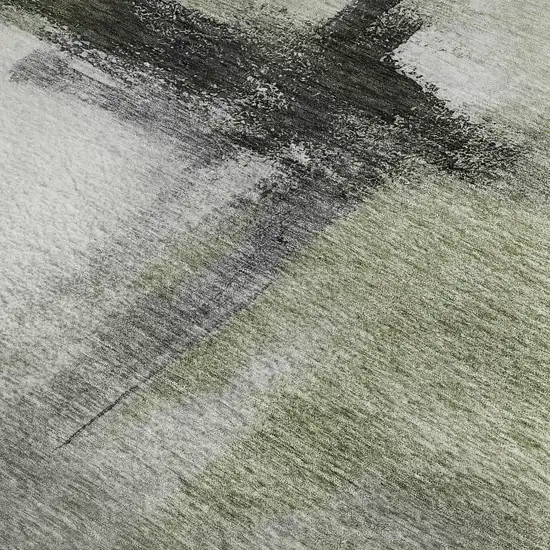 Sage Charcoal And Ivory Abstract Washable Area Rug With UV Protection Photo 3
