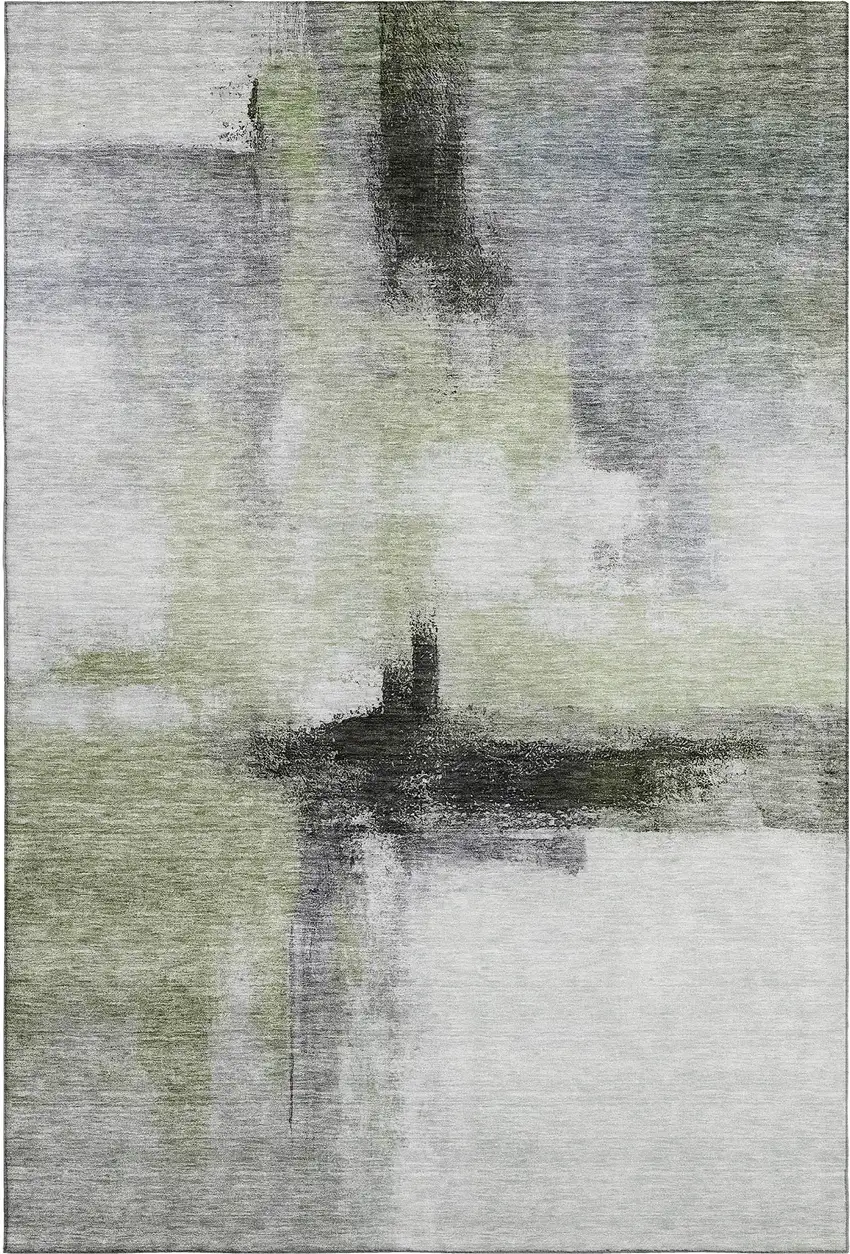 Sage Charcoal And Ivory Abstract Washable Area Rug With UV Protection Photo 6