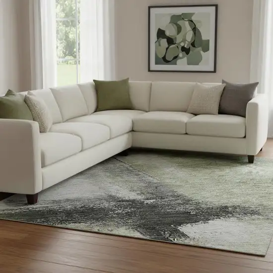 Sage Charcoal And Ivory Abstract Washable Area Rug With UV Protection Photo 2