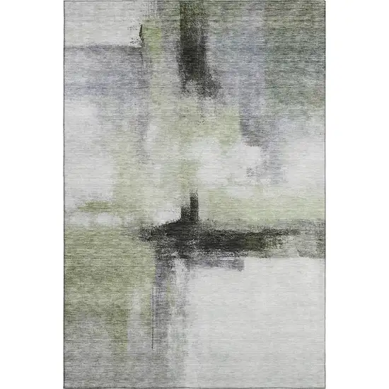Sage Charcoal And Ivory Abstract Washable Area Rug With UV Protection Photo 6