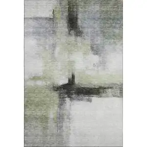 Photo of Sage Charcoal And Ivory Abstract Washable Area Rug With UV Protection