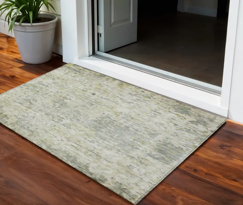 Sage Charcoal And Ivory Abstract Washable Indoor Outdoor Area Rug Photo 1