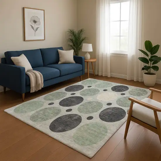 Sage Charcoal And Ivory Geometric Washable Area Rug With UV Protection Photo 5