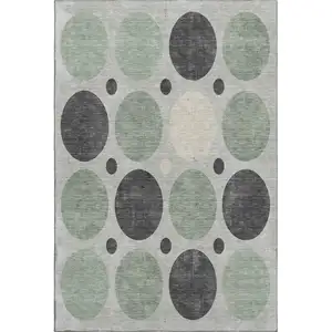 Photo of Sage Charcoal And Ivory Geometric Washable Area Rug With UV Protection
