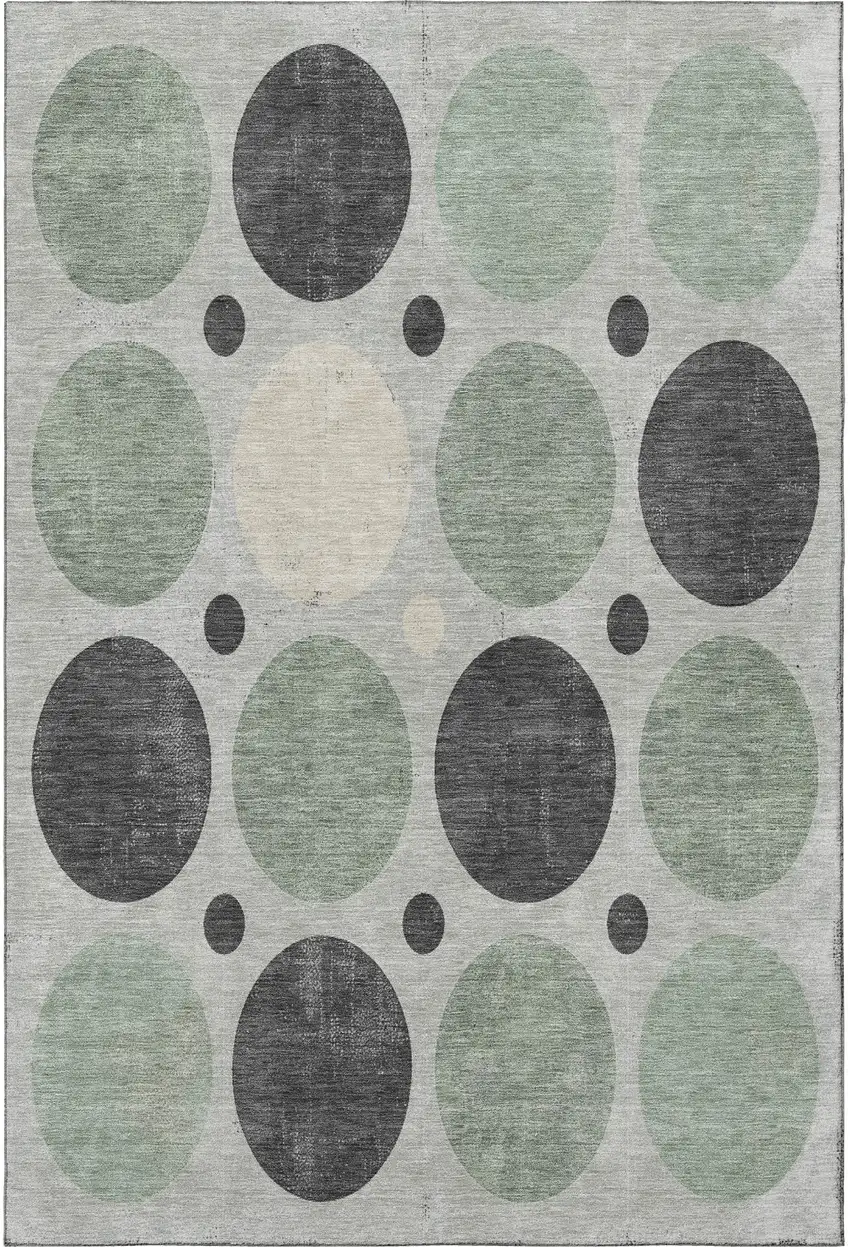 Sage Charcoal And Ivory Geometric Washable Area Rug With UV Protection Photo 4