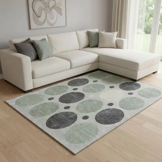 Sage Charcoal And Ivory Geometric Washable Area Rug With UV Protection Photo 2