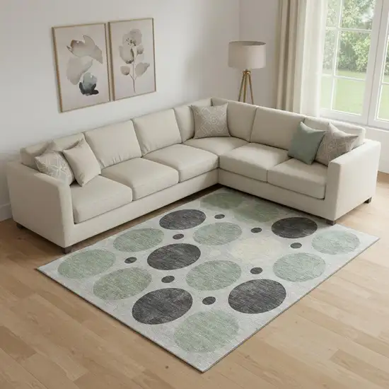 Sage Charcoal And Ivory Geometric Washable Area Rug With UV Protection Photo 2