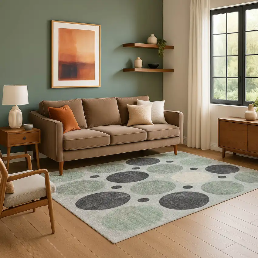 Sage Charcoal And Ivory Geometric Washable Area Rug With UV Protection Photo 6