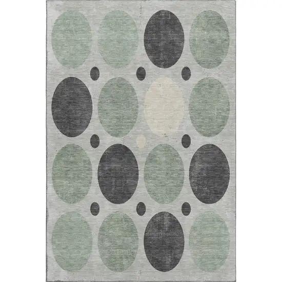Sage Charcoal And Ivory Geometric Washable Area Rug With UV Protection Photo 1