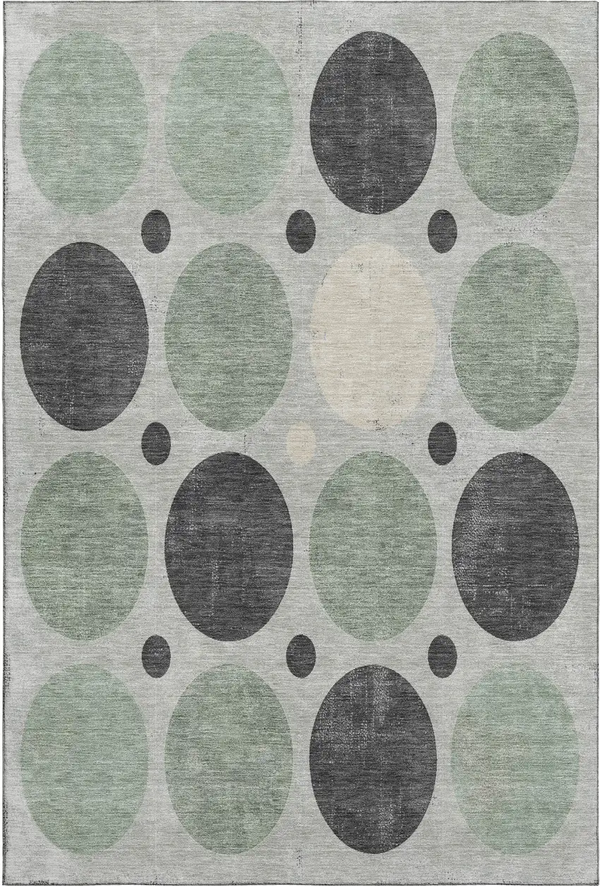 Sage Charcoal And Ivory Geometric Washable Area Rug With UV Protection Photo 1