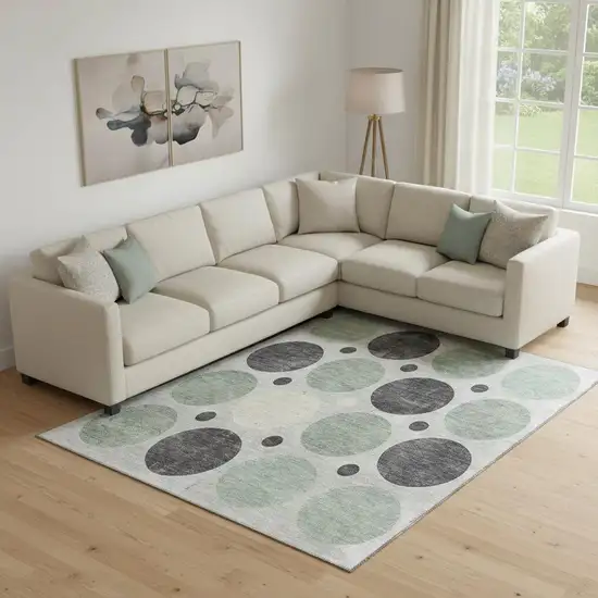 Sage Charcoal And Ivory Geometric Washable Area Rug With UV Protection Photo 2