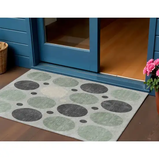 Sage Charcoal And Ivory Geometric Washable Indoor Outdoor Area Rug Photo 2