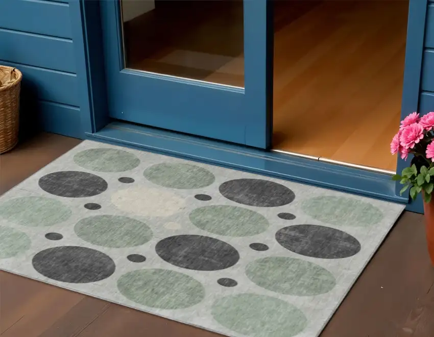 Sage Charcoal And Ivory Geometric Washable Indoor Outdoor Area Rug Photo 2