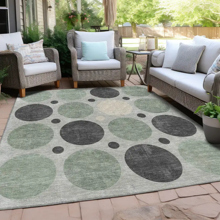 Sage Charcoal And Ivory Geometric Washable Indoor Outdoor Area Rug Photo 6