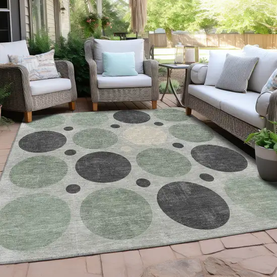 Sage Charcoal And Ivory Geometric Washable Indoor Outdoor Area Rug Photo 6