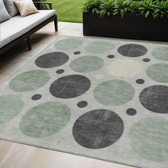 Sage Charcoal And Ivory Geometric Washable Indoor Outdoor Area Rug Photo 2