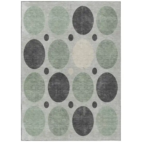 Sage Charcoal And Ivory Geometric Washable Indoor Outdoor Area Rug Photo 1