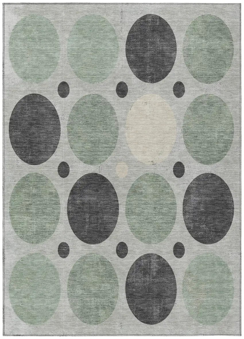 Sage Charcoal And Ivory Geometric Washable Indoor Outdoor Area Rug Photo 1