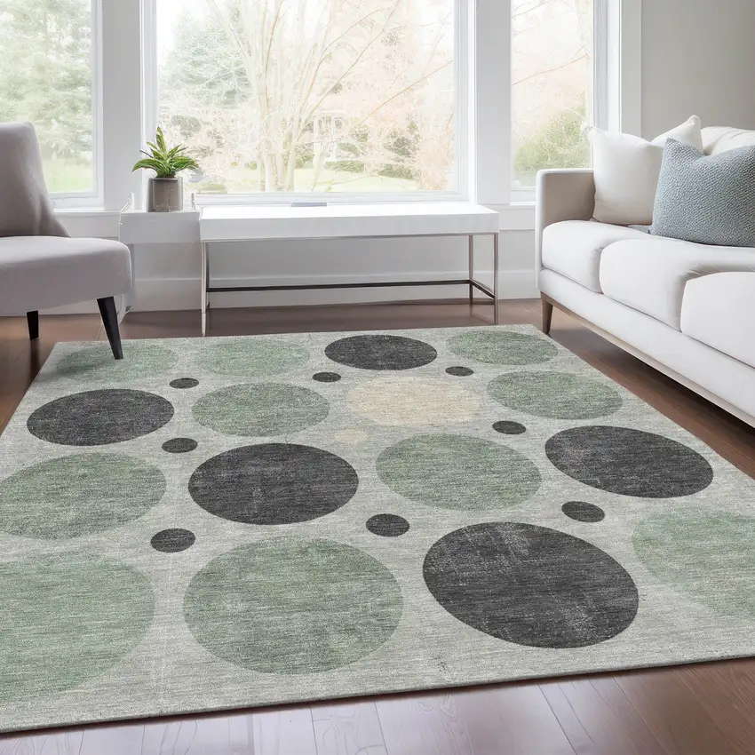 Sage Charcoal And Ivory Geometric Washable Indoor Outdoor Area Rug Photo 8