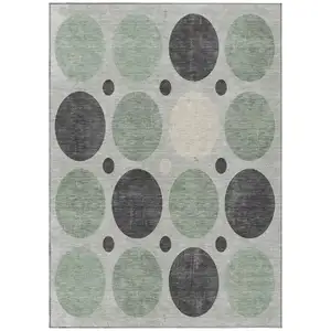 Photo of Sage Charcoal And Ivory Geometric Washable Indoor Outdoor Area Rug