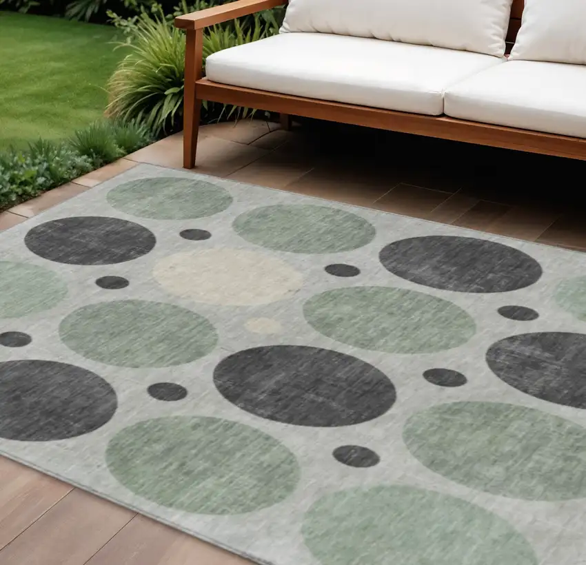 Sage Charcoal And Ivory Geometric Washable Indoor Outdoor Area Rug Photo 2