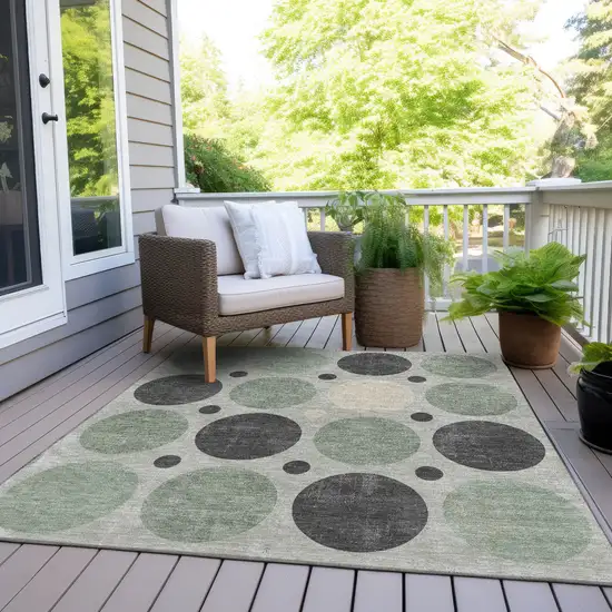 Sage Charcoal And Ivory Geometric Washable Indoor Outdoor Area Rug Photo 9