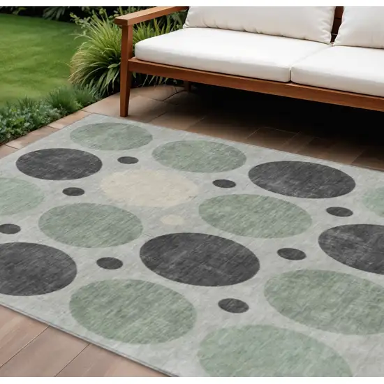Sage Charcoal And Ivory Geometric Washable Indoor Outdoor Area Rug Photo 2