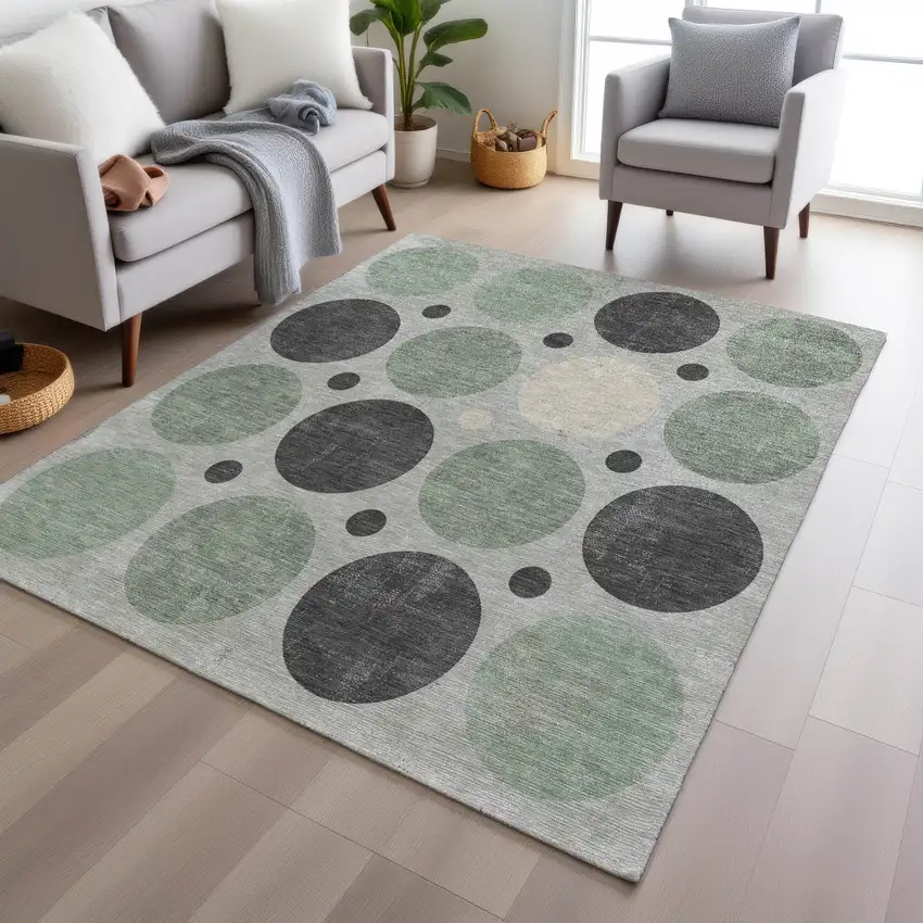 Sage Charcoal And Ivory Geometric Washable Indoor Outdoor Area Rug Photo 7