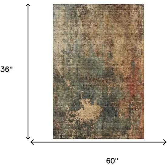 Sage Copper And Gold Abstract Washable Area Rug With UV Protection Photo 3