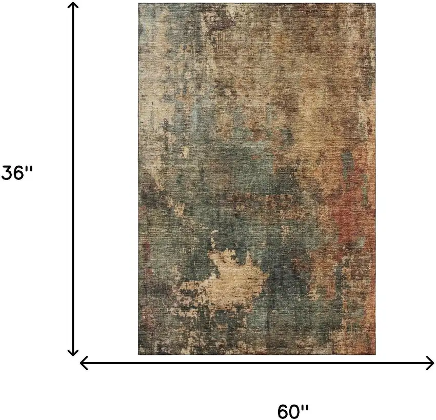 Sage Copper And Gold Abstract Washable Area Rug With UV Protection Photo 3