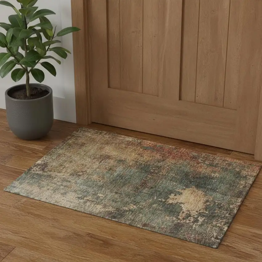 Sage Copper And Gold Abstract Washable Area Rug With UV Protection Photo 1