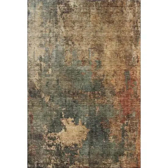 Sage Copper And Gold Abstract Washable Area Rug With UV Protection Photo 3