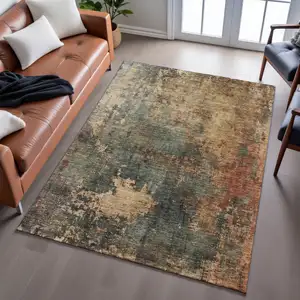 Photo of Sage Copper And Gold Abstract Washable Area Rug With UV Protection