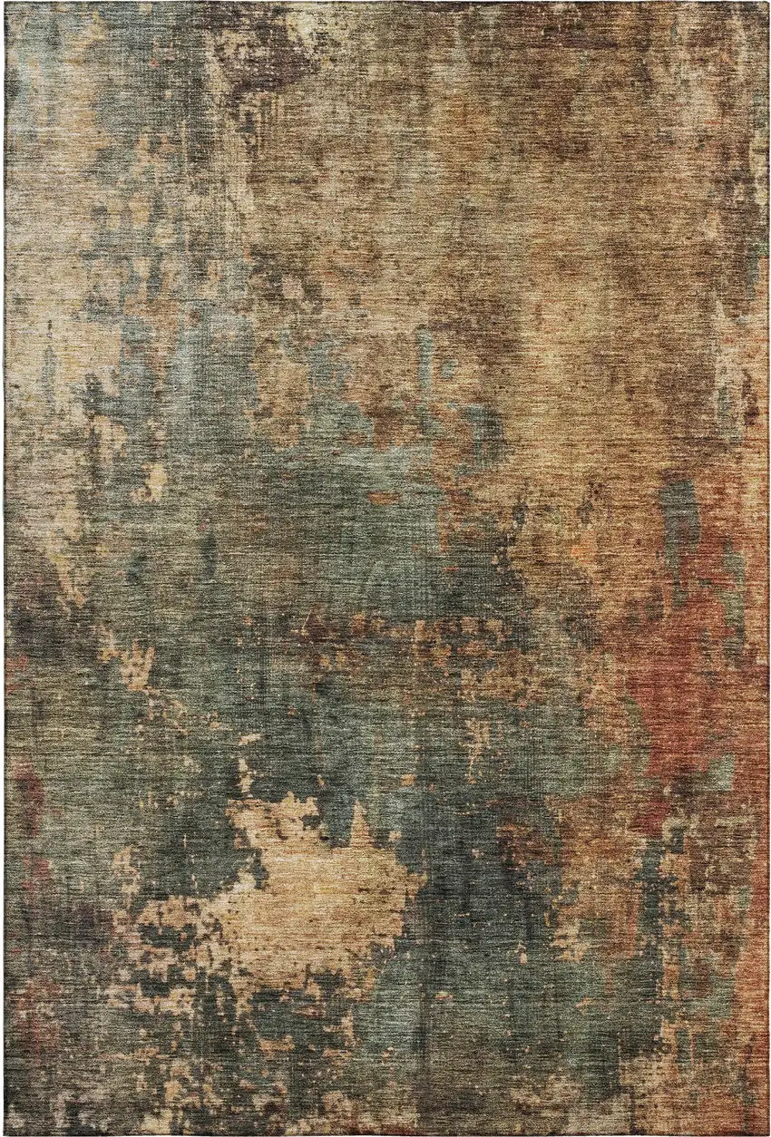 Sage Copper And Gold Abstract Washable Area Rug With UV Protection Photo 3
