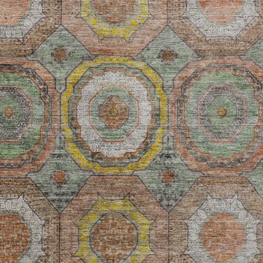 Sage Copper And Gold Geometric Washable Indoor Outdoor Area Rug Photo 3