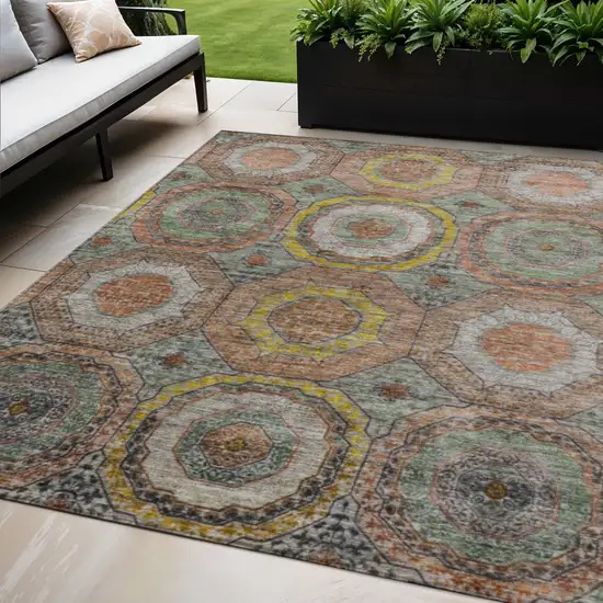 Sage Copper And Gold Geometric Washable Indoor Outdoor Area Rug Photo 2