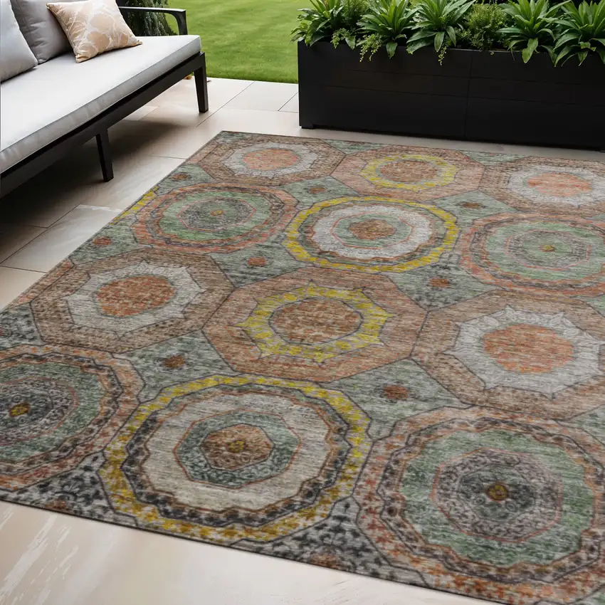 Sage Copper And Gold Geometric Washable Indoor Outdoor Area Rug Photo 2