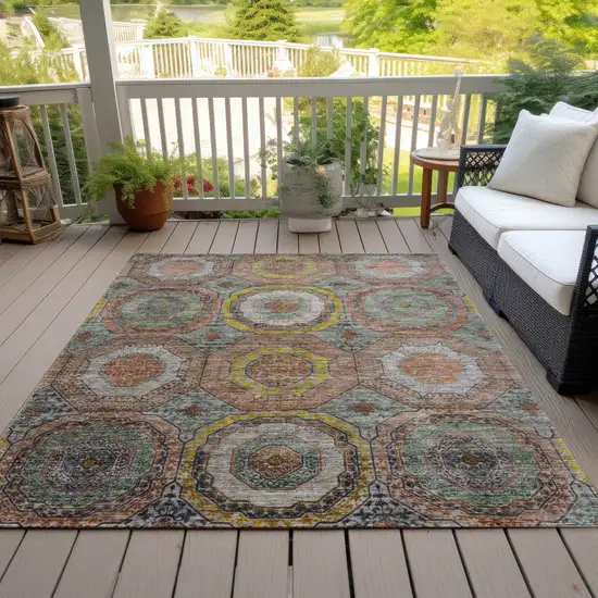 Sage Copper And Gold Geometric Washable Indoor Outdoor Area Rug Photo 8