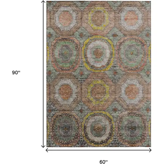 Sage Copper And Gold Geometric Washable Indoor Outdoor Area Rug Photo 9