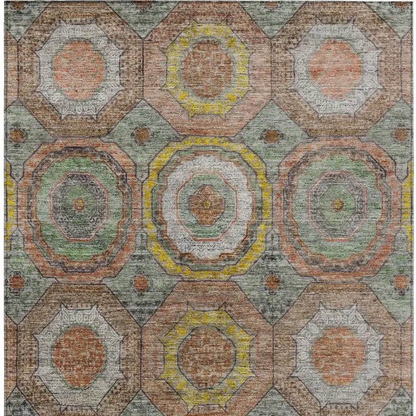 Sage Copper And Gold Geometric Washable Indoor Outdoor Area Rug Photo 6
