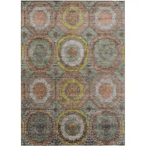 Photo of Sage Copper And Gold Geometric Washable Indoor Outdoor Area Rug