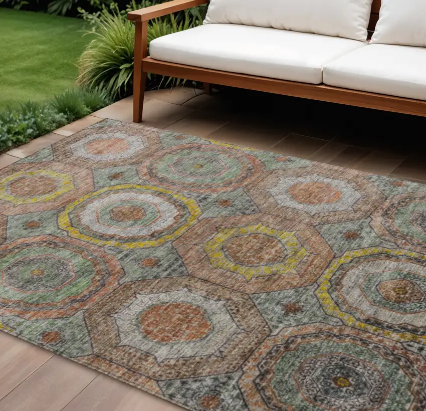 Sage Copper And Gold Geometric Washable Indoor Outdoor Area Rug Photo 2