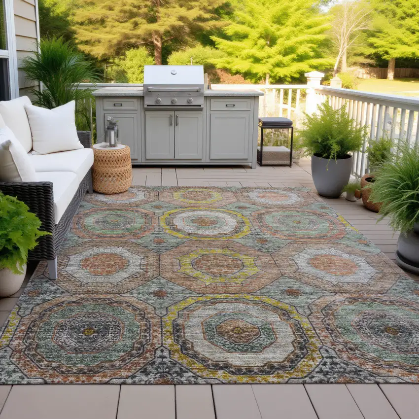 Sage Copper And Gold Geometric Washable Indoor Outdoor Area Rug Photo 5
