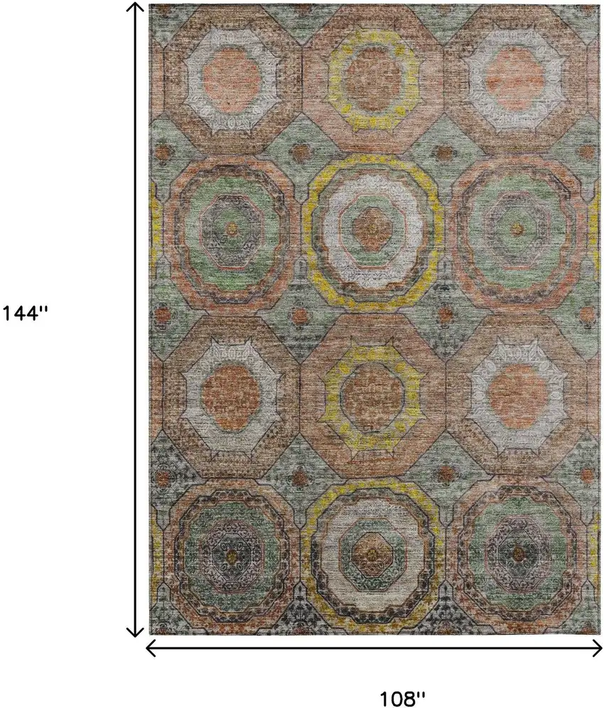 Sage Copper And Gold Geometric Washable Indoor Outdoor Area Rug Photo 9