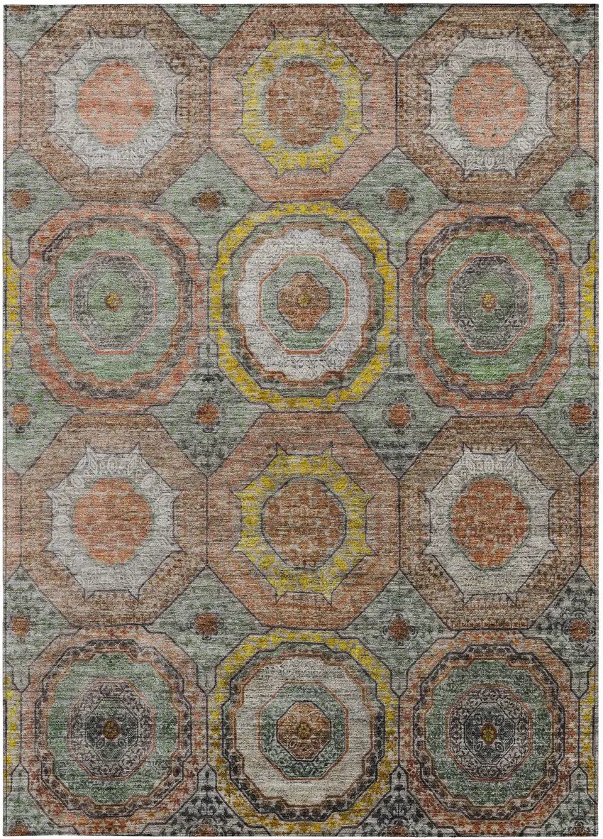 Sage Copper And Gold Geometric Washable Indoor Outdoor Area Rug Photo 3