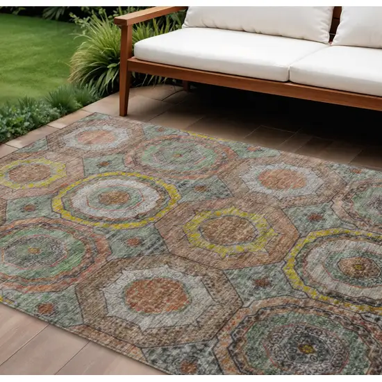 Sage Copper And Gold Geometric Washable Indoor Outdoor Area Rug Photo 2